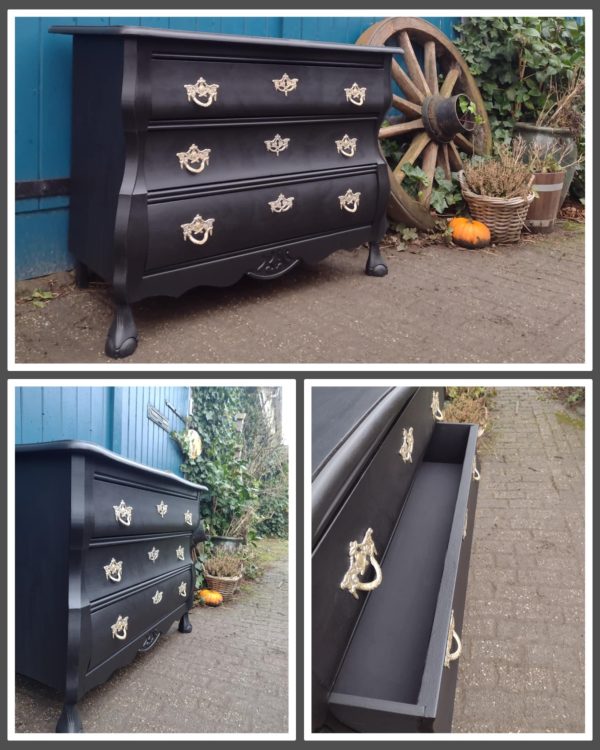 Buikkast mat zwart met greep goud