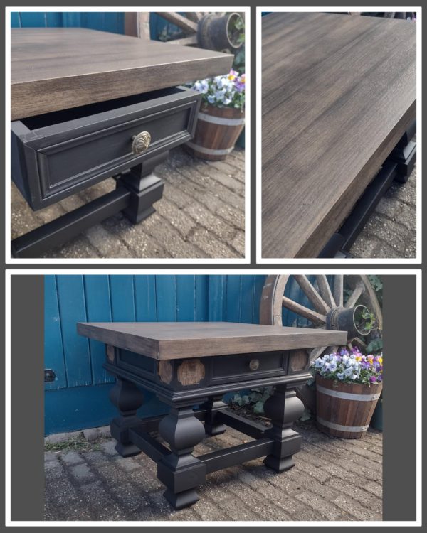 Robuust tafeltje mat zwart gezandstraald black wash