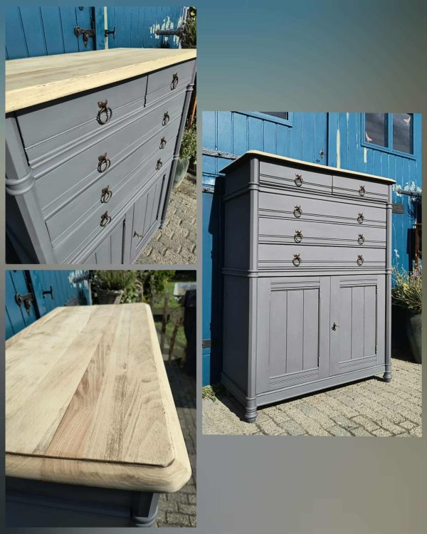 Meidenkast ladekast engels grijs gezandstraald Meidenkast ladekast engels grijs gezandstraald