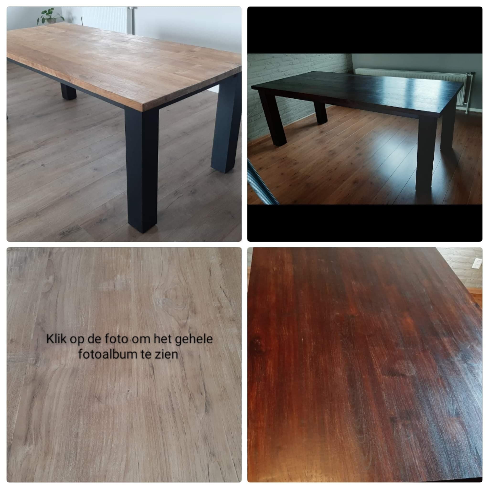 Koloniale eettafel lichter gemaakt en onderstel zwart geschilderd