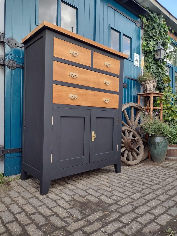 Ladekast teak mango mat zwart