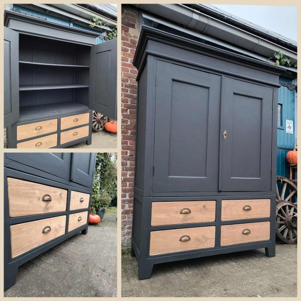 Broodkast buffetkast steenkoolgrijs teakhout