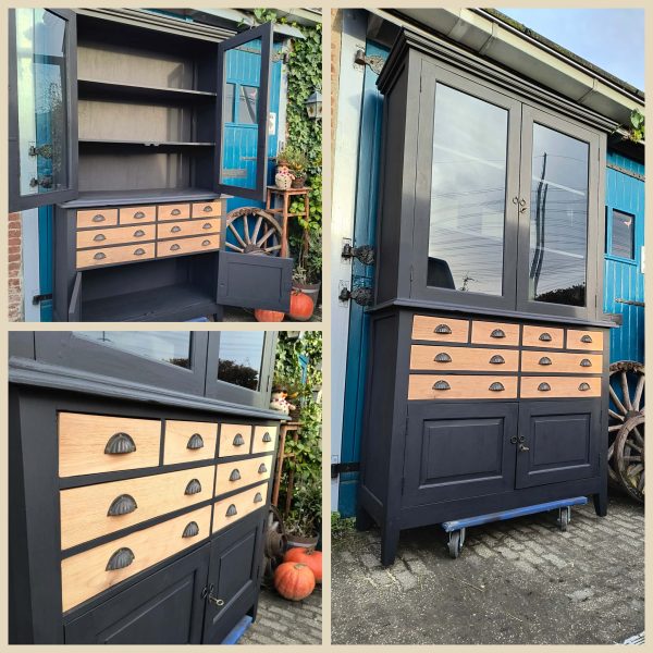 Buffetkast teak mat zwart gezandstraald