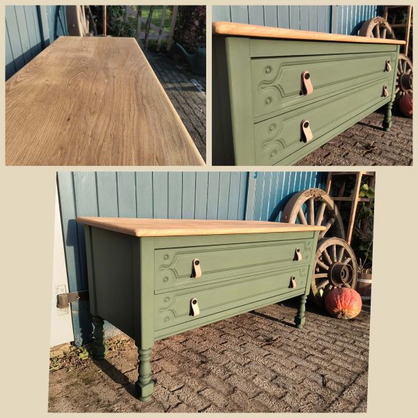 Ladekast groen met suède handgreep