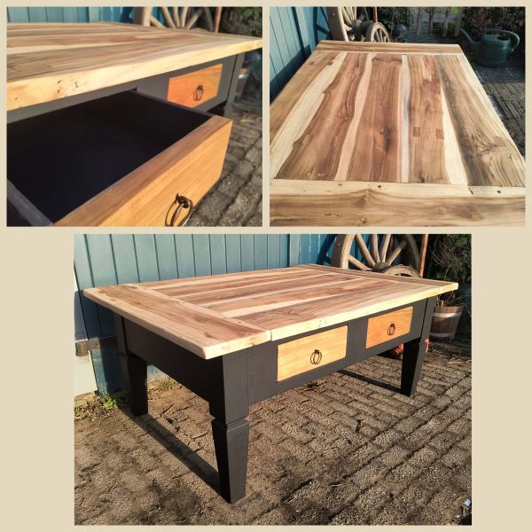 Salontafel gezandstraald teak mat zwart