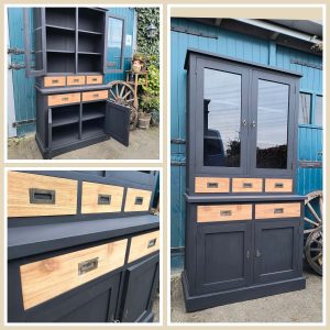 Buffetkast servieskast teakhout mat zwart gezandstraald