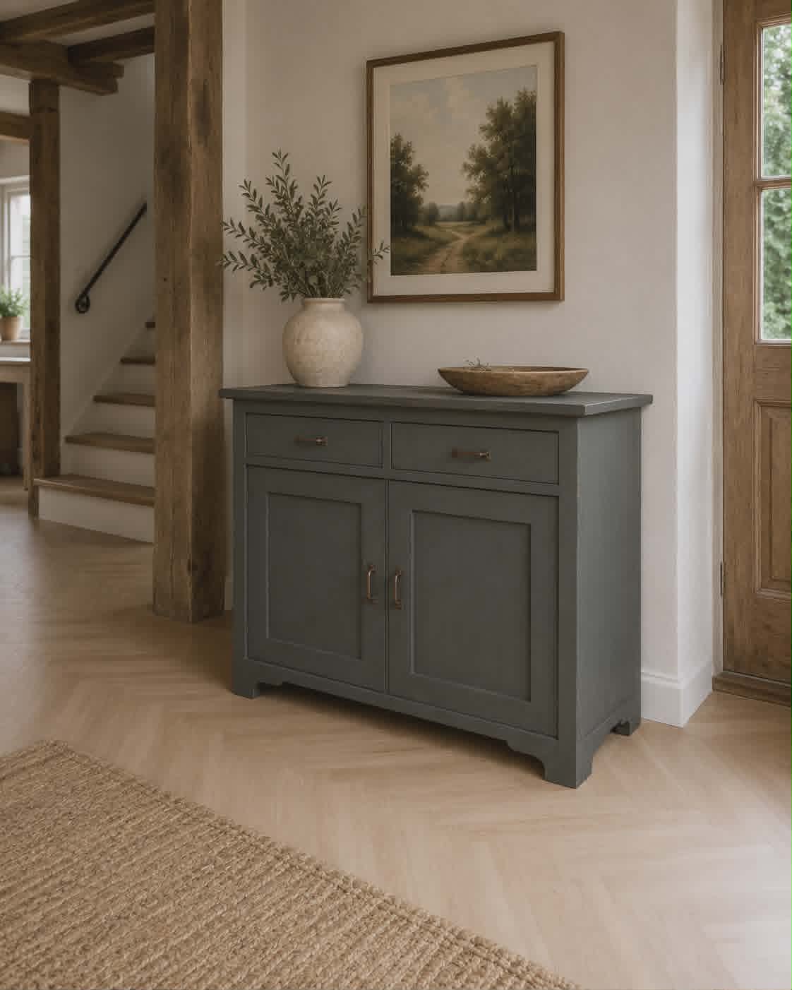 Kast army green met bovenblad black wash.