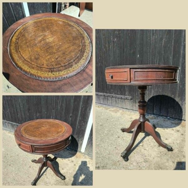 Engels vintage bijzettafel met leer