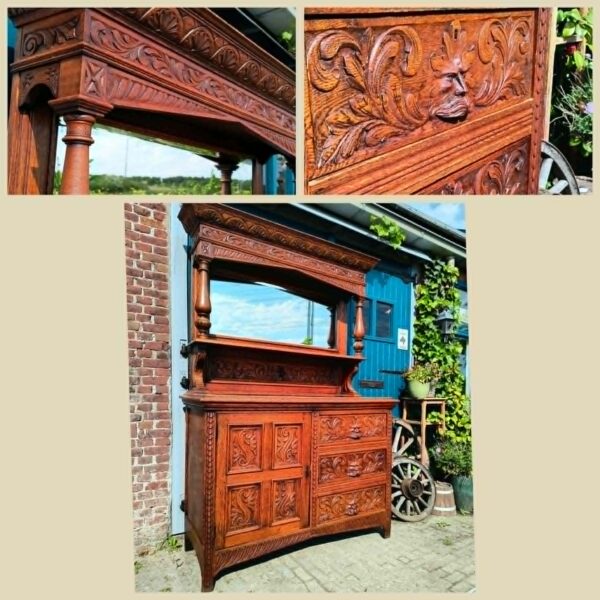 Prachtige houtsnijwerk kast met leeuwenkoppen