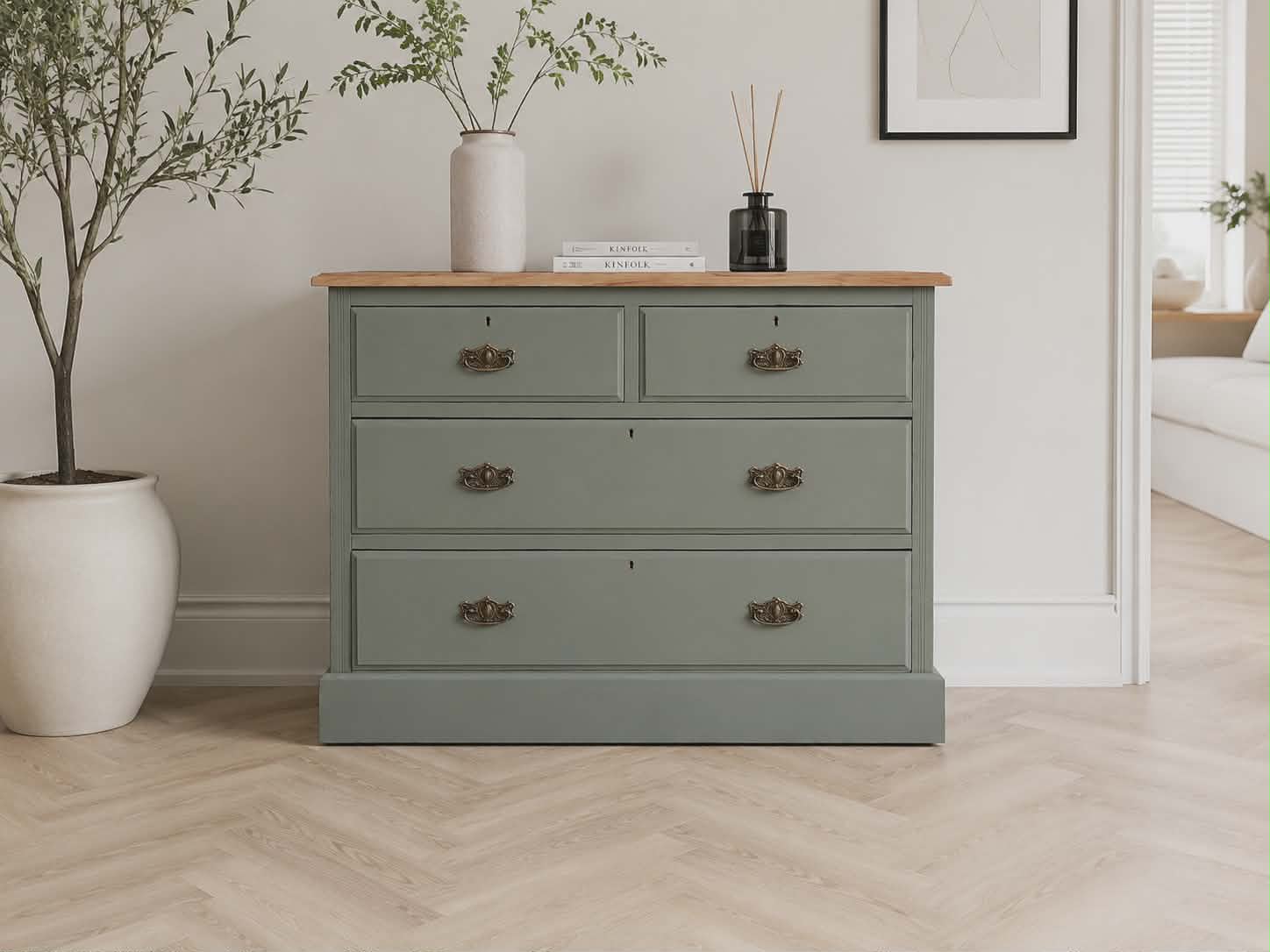 Vintage ladekast eucalyptus groen