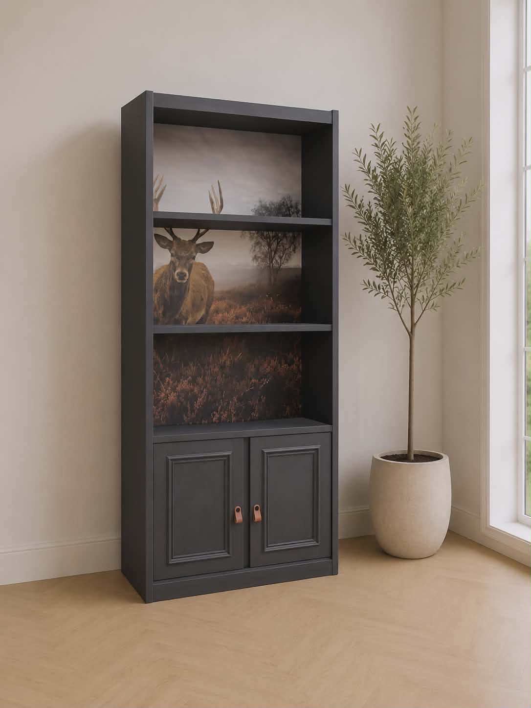 Boekenkast sfeerkast met print hert