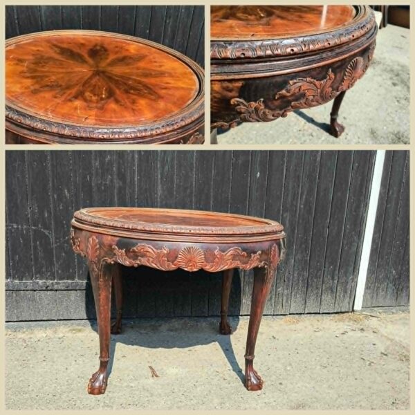 vintage ronde Engelse tafel met leeuwenpoten