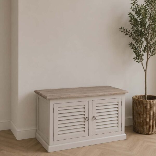 Landelijke kast taupe met louvre deurtjes