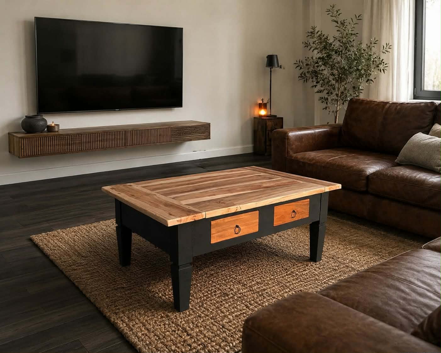 Salontafel massief teakhout mat zwart