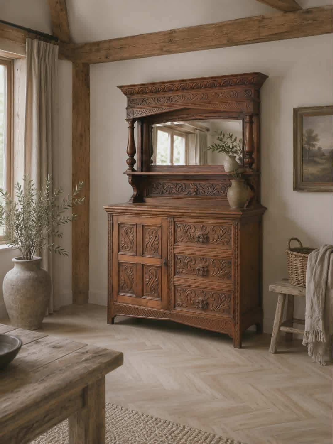 Prachtige houtsnijwerk kast met leeuwenkoppen