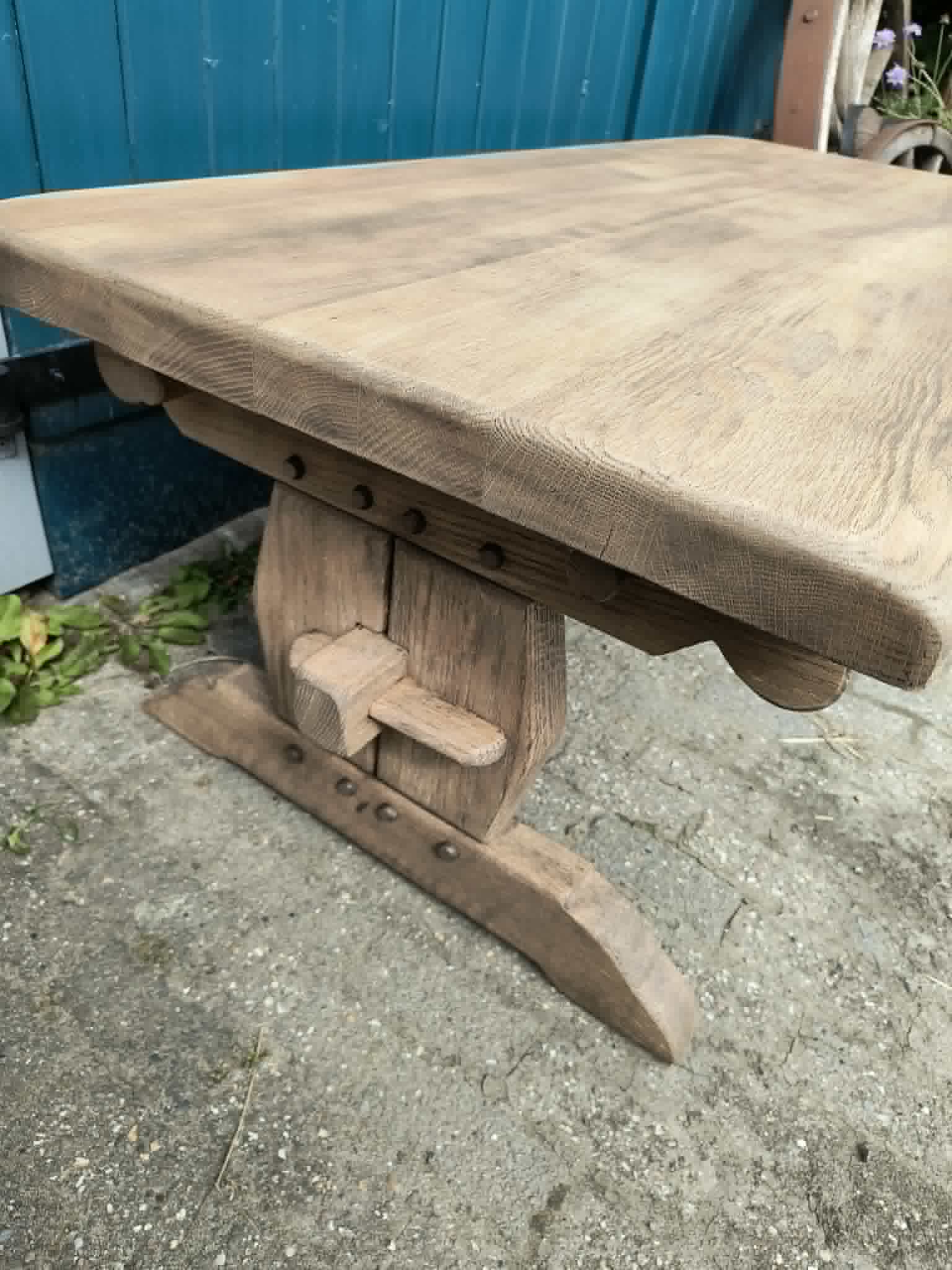 Massief eiken Kloostersalontafel vergrijsd noten - Image 3