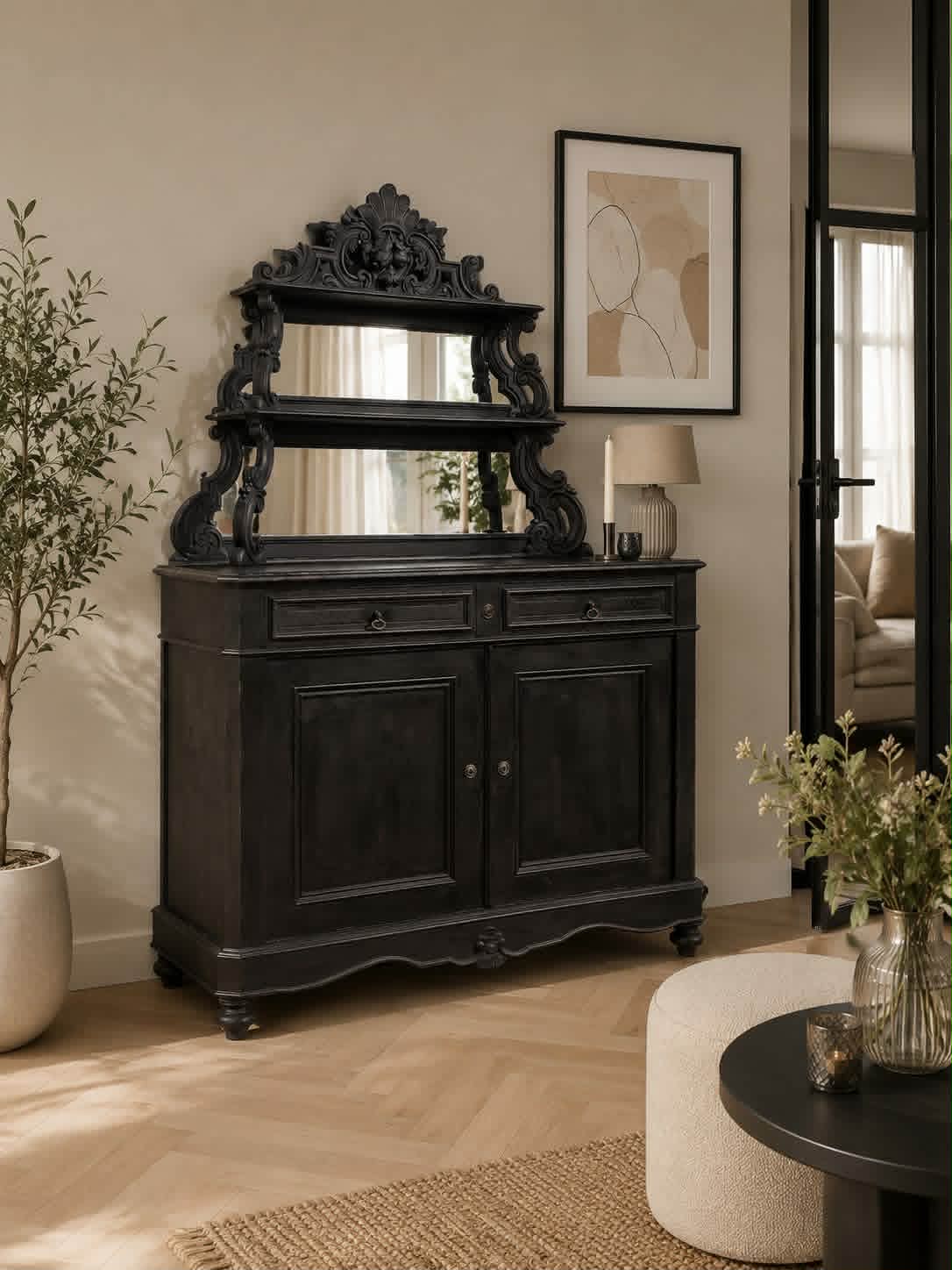 Brocante kast met spiegel