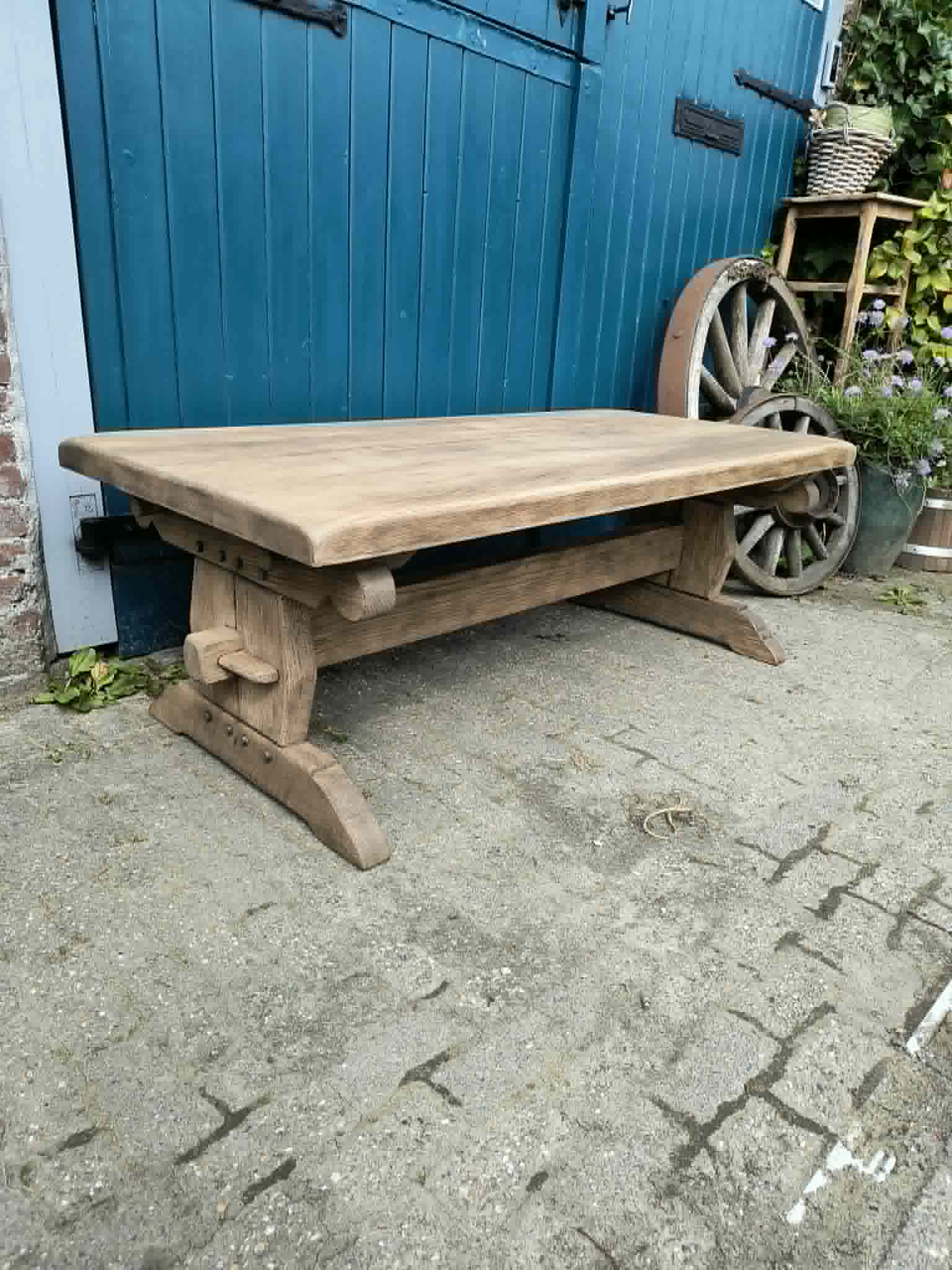 Massief eiken Kloostersalontafel vergrijsd noten - Image 4