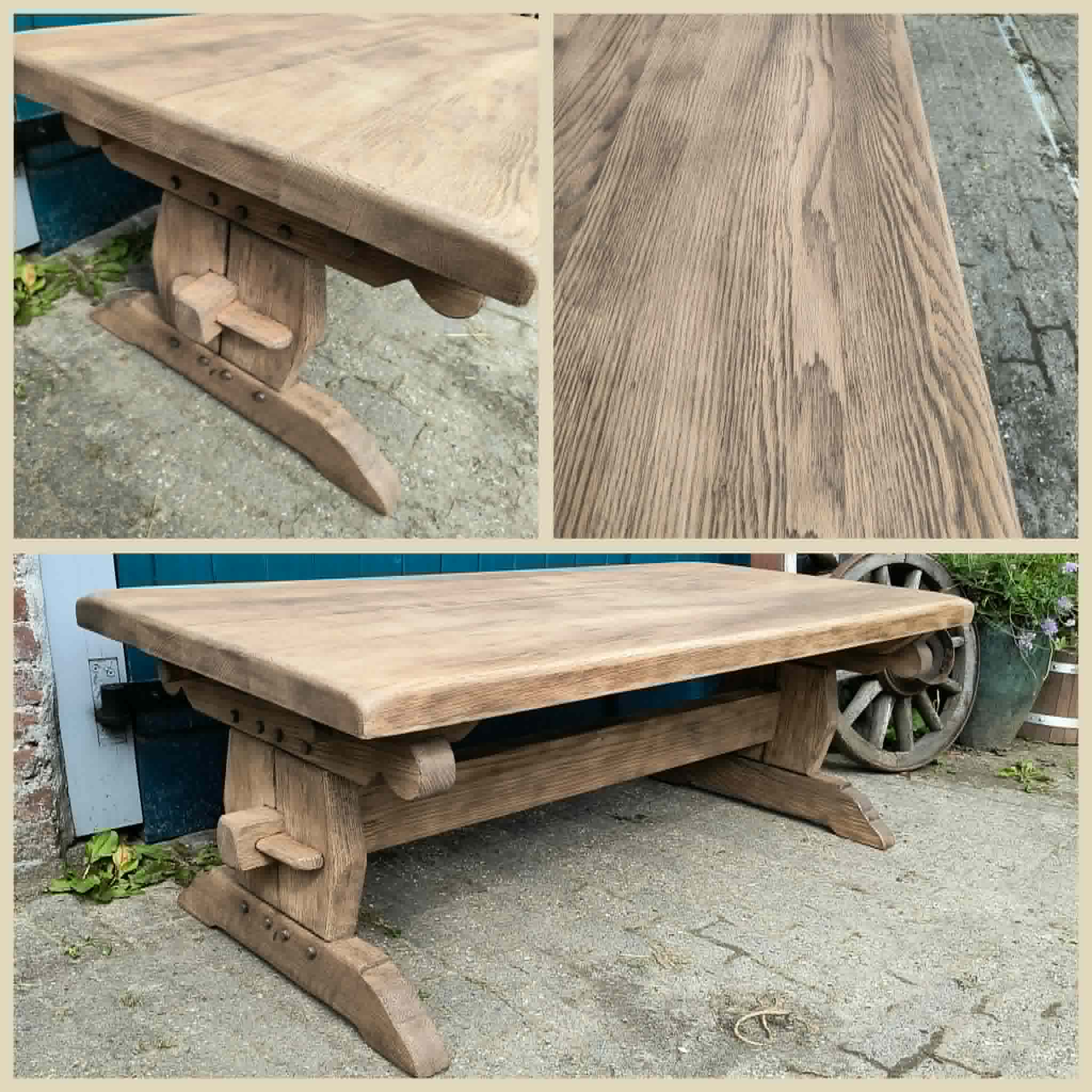 Massief eiken Kloostersalontafel vergrijsd noten - Image 2