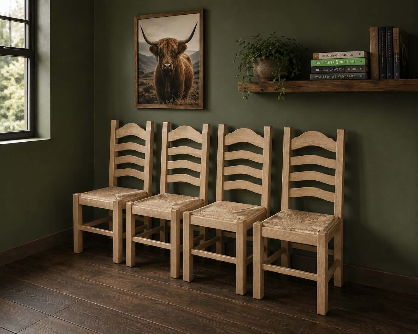 6 Eiken kloosterstoelen gezandstraald - Image 6