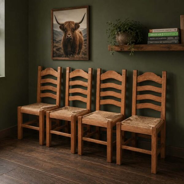 6 Eiken kloosterstoelen gezandstraald