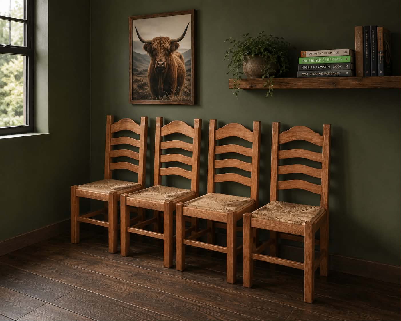 6 Eiken kloosterstoelen gezandstraald