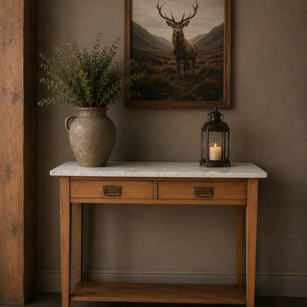 Vintage sidetable met marmeren plaat