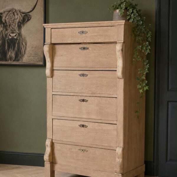 Vintage hoge ladekast massief eiken